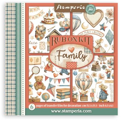 Stamperia - Rub-on Kit for Scrapbooks, Albums, Cards, Bullet Journals and More, Easily Transfer Images onto Paper and Other Surfaces, Perfect for Crafts and Gifting (6 Pages) (Family)