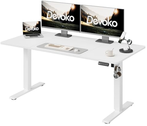 Devoko 130x60cm Scrivania Regolabile In Altezza, Piccola Salvaspazio Da Computer, Ideale Per Ufficio Casa, Studio E Gaming In Camera Da Letto, Bianco