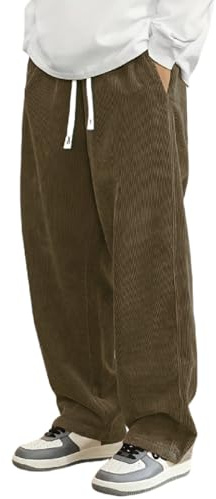 Sobzia Pantalon Velours Homme,Pantalon Velours Homme Côtelé Kirakuco Pantalons Japonais Taille Elastique Sweatpants Décontracté Grande Taille Baggy Jogging avec Poche et Cordon Streetwear Marron XL