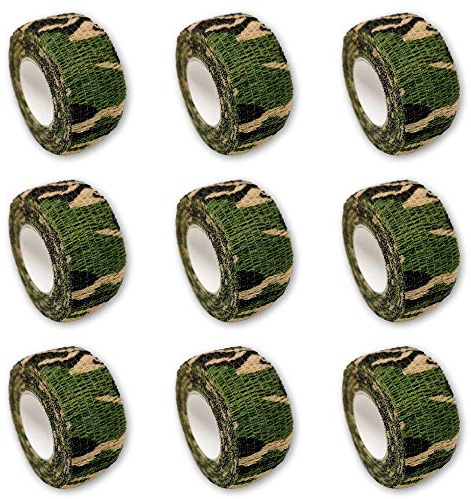 EKNA Set med 9 barnplåster | fingerförband | plåster utan lim – motiv kamouflagefärg grön – 2,5 cm x 4,5 m – elastisk, vattenavvisande, kohäftig ..