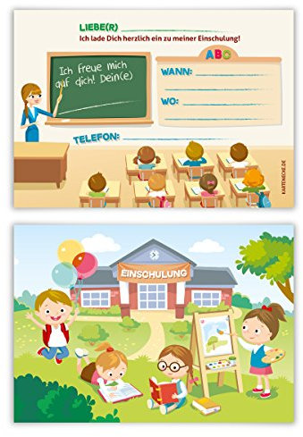 Einladungskarten Einschulung Schulanfang Jungen Mädchen 8 Stück - Klassenzimmer