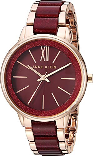 Anne KLEIN Damenuhr rot-roségold mit Resin-Armband