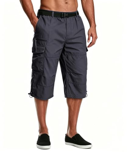 MAGCOMSEN Mens Cargo Shorts 3/4 Length Summer Casual Work Capri Long Short Pants Cotton Breathable Cropped Trousers with Multi Pockets