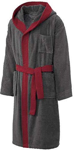 CelinaTex Borkum Peignoir De Bain Capuche De Couleur Unie Et De Deux Couleurs Longue Poches Appliquées Et Poche Poitrine Homme Pur Coton XL l'anthracite/bordeaux