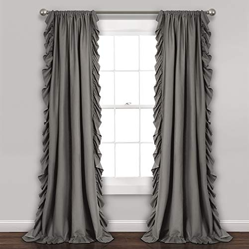 Lush Decor Reyna Ruffle Window Curtain Panel Set, Pair, 54 W x 84 L, Gray - Flowy Curtain Set - Romantic Ruffle Curtains for Bedroom, Living room, or Dining Room - Farmhouse & Cottage Home Decor