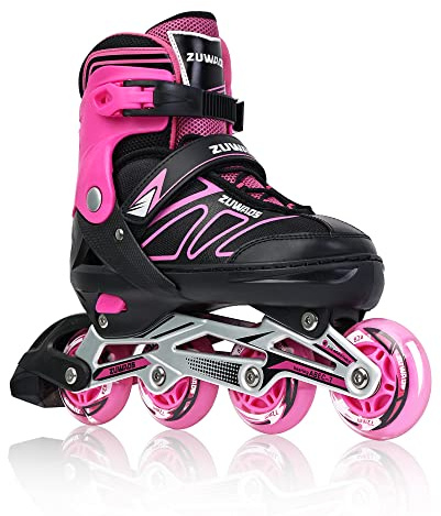 Zuwaos Boys Kids Adjustable Inline Skates, Girls Inline Skates for Kids, Beginner Roller Skates for Girls Men and Ladies Outdoor (3#Pink, Large - Youth (4Y-7Y US))