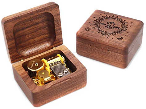 Boîte à musique La Belle et la Bête en bois de noyer avec mécanisme doré à remonter, boîte cadeau pour Noël, anniversaire, Saint-Valentin