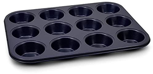 Zyliss E980200 Muffinform, Antihaftbeschichtung, Carbonstahl, Dunkelblau, Blech für 12 Muffins, Muffin Backblech, Spülmaschinenfest, 5 Jahre Garantie