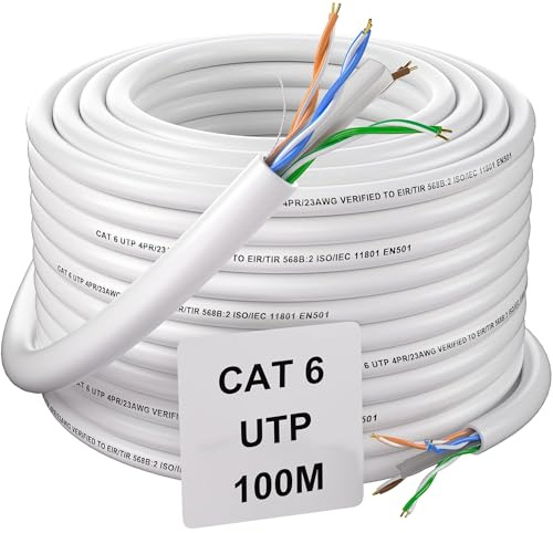 Soibke Ethernet Cable 100m, Cat 6 Extra Long White LAN Internet Cable Bulk 100m, Outdoor Weatherproof Network Cable -RJ45 Gigabit LAN Cable High Speed UTP 23AWG CCA Patch Cord