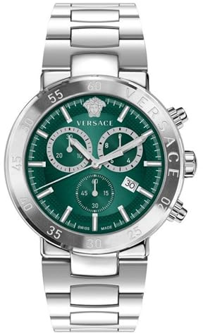 Versace - Herren-Armbanduhr Quarz Mode Armband und Gehäuse aus Edelstahl Farbe Grau Zifferblatt Analog Grün - VEPY01021