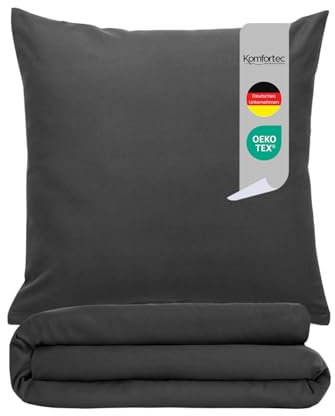 Komfortec Premium Superweiches Bettwäsche 2teilig 155x220 cm Bettbezug + 80x80 cm Kissenbezüge, gebürstet 100% Mikrofaser, Anthrazit
