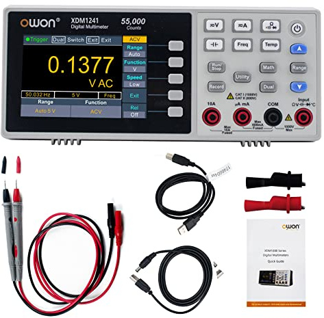 OWON XDM1241 Multimètre numérique portable, multimètre numérique de bureau 3,5 pouces, testeur de température LCD True RMS 55 000 points pour instruments et laboratoires, usines