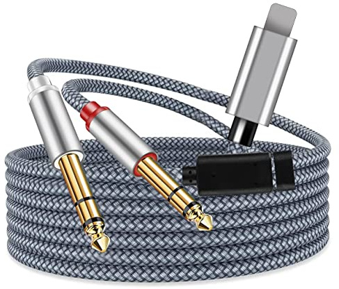 NCGGY Lighting to Dual 6.35mm 1/4 TRS Stereo Y-Cable Splitter i-Phone to Dual 1/4 inch Audio Cable Compatible iPad,i-Phone/XS/X /14/13/12/11//8/7,Amplifier,Speaker,Headphone,Mixing Console 10FT