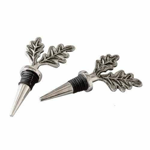 LOBERON Flaschenverschluss 2er Set Vibius, schöne Eichenblätter-Form, erhält die Kohlensäure, Küchenutensilien, Aluminiumguss, Gummi, silber