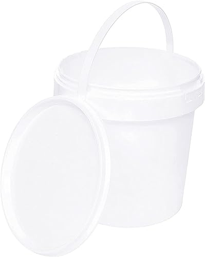 Bucket with Lid, 20 x 1 Litre, White, Food-Safe, Stable, Airtight, Plastic Bucket with Handle, Empty, 20 x 1 Litre