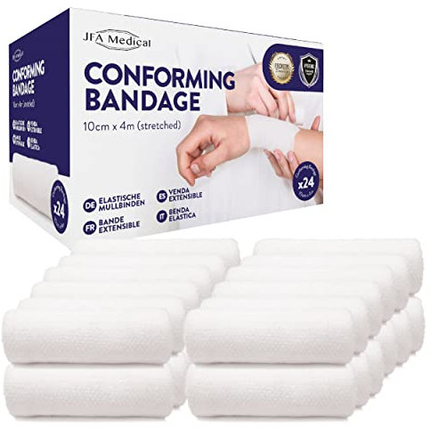 JFA Medical Conforming Bandage, Gauze Bandage Roll 10cm x 4m - Box of 24