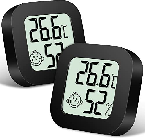 flintronic Termometro igrometro per ambienti interni, mini misuratore digitale di umidità della temperatura, igrometro accurato con display LCD trasparente e icone del viso per casa, ufficio, giardino