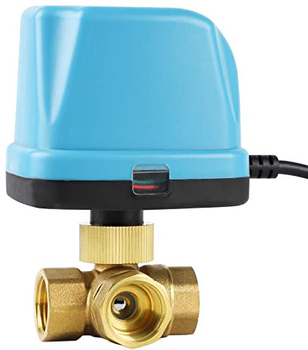 SWAWIS Vanne électromagnétique motorisée 3 voies DN15 1/2 Pouces 230V Valve à bille électrique Vanne à bille motorisée en laiton, Bleu