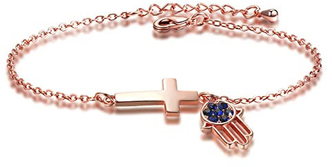 LSxAB Rose Gold Evil Eye Charm Cross Bracelet for Women Amulet Good Luck Protection Adjustable Bracelets for Sister Best Friend