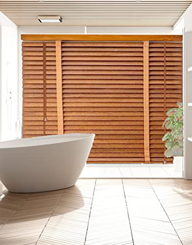 Blackout Holzjalousien 5cm Lamellen Innenräume, Holz Fenster Jalousien, Wärmedämmung Fenster/Büro Dekoration, Gefiltertes Licht Horizontal Jalousien, Privatsphäre Holz Jalousien,Braun,100Wx220L(cm)