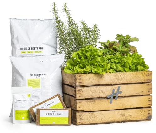 Urban Hochbeet Balkongarten Cottage - Beet-Set mit Pflanzenkiste, Erdschichten, Pflanzen und Anleitung (Chilifeuer)
