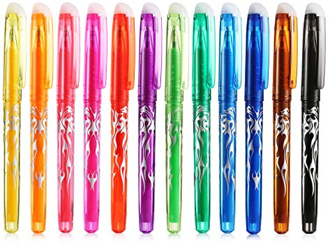 12 Stück Bunt Radierbarer Kugelschreiber set Zum Radieren, Mehrfarbig 0,5mm Mine Tintenroller Wegradierbar Gelschreiber Friction Gelstifte, Löschbare Pens Radierstift für Studenten Schule Büromaterial