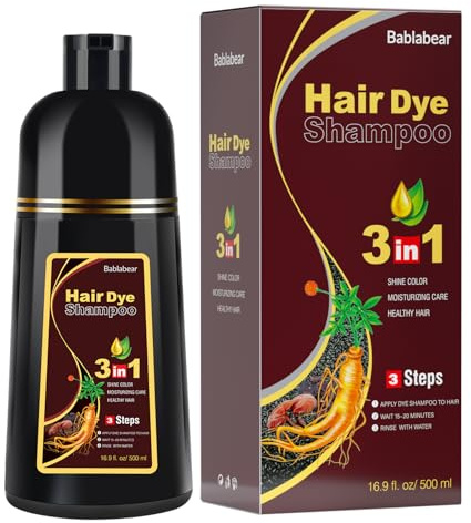 Bablabear Dark Brown Hair Color Shampoo for Gray Hair 500ML Instant Hair Dye Shampoo for Men & Women-3 in 1 Color Shampoo