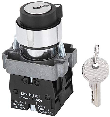 Interruttore a Chiave Oumefar Interruttore a Chiave da 22 Mm 8x4x3 ZB2BE102 Interruttore di Blocco a Chiave 2 Posizioni Antiossidante Buona Conduttività Blocco Interruttore a Chiave