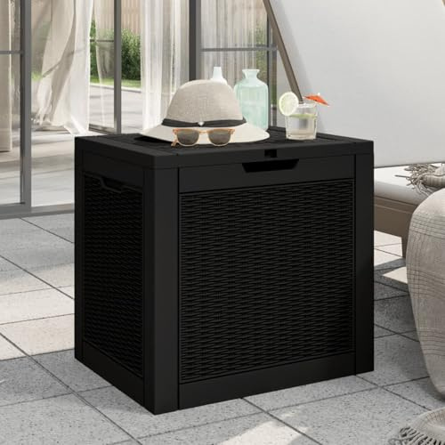Homgoday Gartenbox Schwarz 55,5x43x53 cm Polypropylen, 118 L, abschließbar, für Gartengeräte und Poolzubehör Model364178