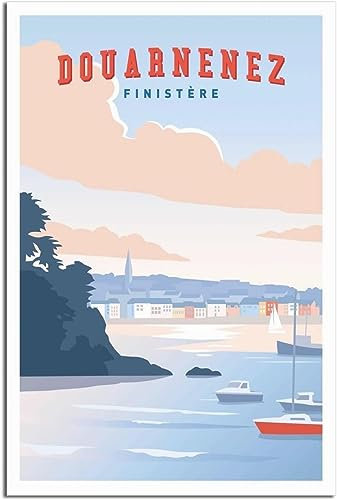 cgltd Leinwandkunst Douarnenez Finistere Boot Vintage Reiseposter Heimdekoration Wandkunst Wandbild Raumdekoration Leinwand Ungerahmt 60x90cm