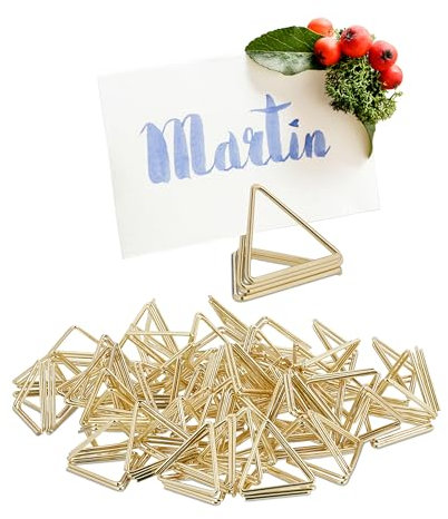 Relaxdays Tischkartenhalter Dreieck, 48er Set, Kartenhalter Tischkarten, Menükarten, Postkarten, Fotos, Aufsteller, Gold