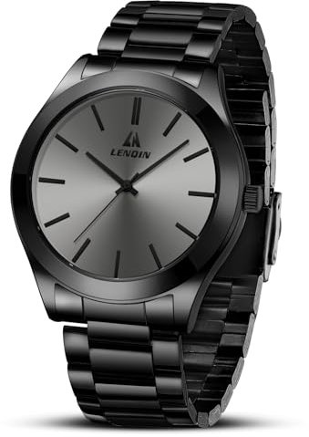 LN LENQIN Reloj Hombre Relojes De Acero Inoxidable para Hombres Relojes De Pulsera Impermeables para Hombres Reloj De Cuarzo Analógico De Diseño De Negocios De Moda (Todo Negro)