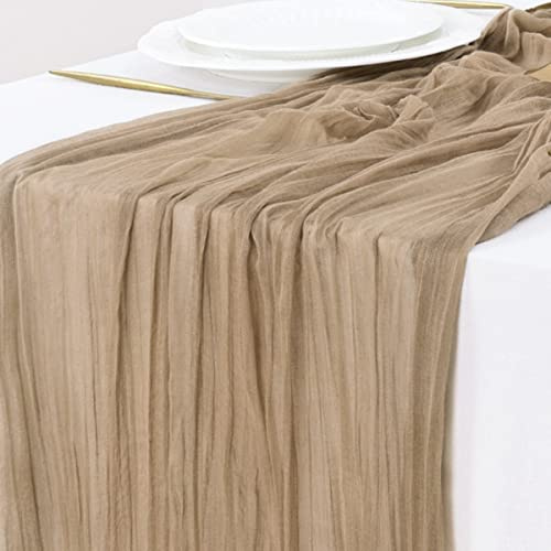 Socomi Lot de 3 chemins de Table en étamine, Marron Nude et Rustique, pour | Lot de 3 chemins de table en gaze rustique pour décoration de fête prénatale, fête prénuptiale, 3 m, marron nude