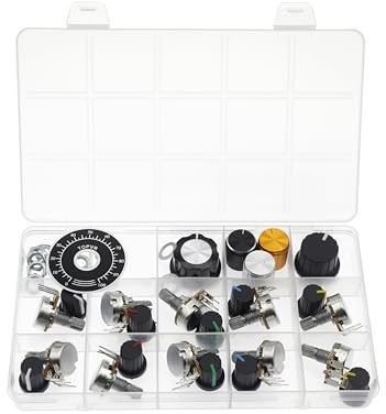 10PCS WH148 Vertikales 3-Pin-Potentiometer nach außen 10K Ohm | Eindrehbarer Einstellwiderstand nach außen gebogen mit 15mm Rändelwelle und Aluminium-Knopfkappe