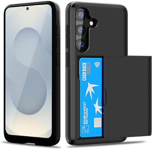 ACOCOBUY Fodral med korthållare för Galaxy S24 och stöttåligt plånboksfodral för Galaxy S24 5G dubbelt lager skyddsfodral för Galaxy S24, svart