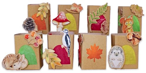 Papierdrachen Tischlichter mit Waldtieren - 8 Stück -Einfaches DIY Herbst-Projekt - Ideal für Zuhause & als Geschenk - Aquarell - Set 02