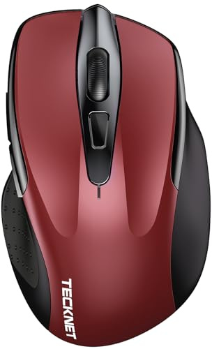 TECKNET 4800DPI Wireless Mouse, BT5.0/2.4G, 6 DPI, 30-Month Battery,Red | Bluetooth mouse, 3-mode (BT5.0/3.0 & 2.4G), 6 Adjustable DPI, Silent Clicks, 30-month Battery, Ergonomic & Portable Design