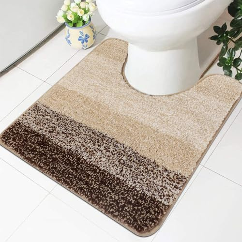 Famibay Tapis Salle De Bain Antiderapant Tapis WC Lavable en Machine 50x50cm Absorbant Moelleux Café De Bain WC Toilette Contour