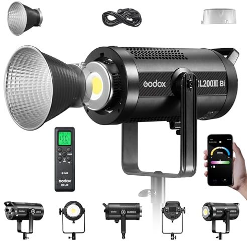 GODOX SL200IIIBi-Color LED Monolight Continuous Light 160W/210W/330W 2800-6500K 80,400 Lux for Studio and Film TV Production (SL200IIIBi)