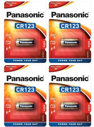 PANASONIC - Lote de 4 ampollas de 1 pila CR123 de litio de 3 V