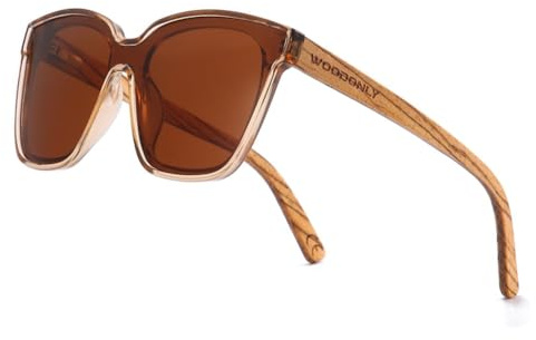 WOODONLY Holz Übergroße Polarisierte Sonnenbrille - UV400 Schutz Modern Shades für Herren und Damen Perfekte Geschenke (champagne)