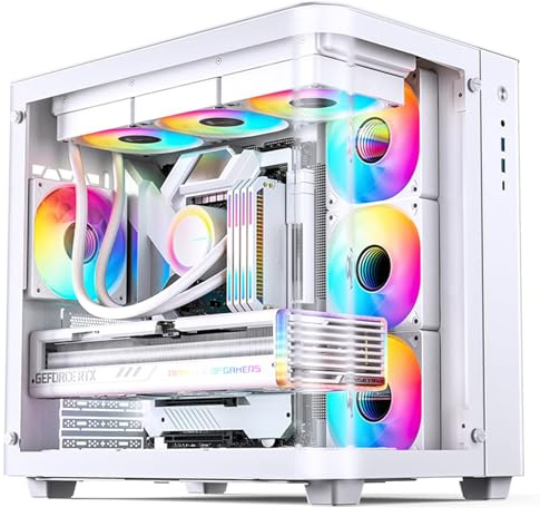 JONSBO TK-3 White One-Piece Curved Glass ATX Mid Tower Pc Case, One-Piece Curved Glass, Support BTF MB/Dual 360 AIO/ATX PSU/40Series GPU, with 10 Fan Positions, 270 Degree Side View Display,White