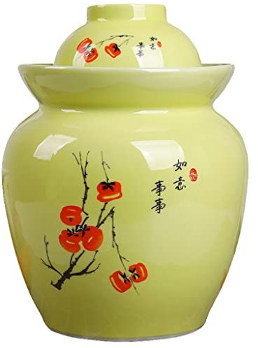 Pickle jar,Traditional Chinese Pickle Jar, Traditional Chinese Porcelain Pickle Jar, Ceramic Fermentation Crock Pickling Pot,Fermenting Jar with Water Seal Airlock Lid Stoneware(11KG)