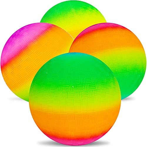 EOGRFW 4 Pièces Balle De Jeu Molle en PVC avec 1 Pompe À Main, Ballon De Plage Gonflable Arc-en-Ciel pour La Plage, 21,6 Cm Balle De Terrain De Jeu, pour L'intérieur Et L' Extérieur(4 Oranges)