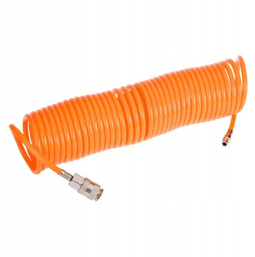 NEO TOOLS Spiralschlauch 5 mm/10 m (für Druckluft-Kompressoren bis max. 16 bar, Schnellkupplung und Stecknippel, aus widerstandsfähigem PE) - Luftschlauch für Kompressor Kompressorschlauch