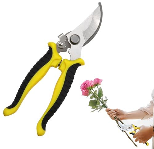 Garden Secateurs - Pruning Scissors for Garden Tools, Garden Shears, Snips, Trimmer, Clippers with Locking Handle, Ideal for Pruning and Trimming, Gardening Gifts for Men (Yellow)