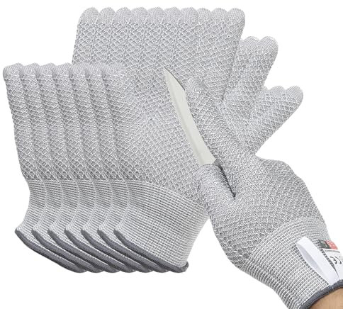 PATIKIL Cut Resistant Gloves, 4 Pair Level 5 Protection Cutting Gloves Anti Cut Kitchen Work Glove for Mandolin Slicing Oyster Shucking Whittling Wood Carving, Gray, Medium