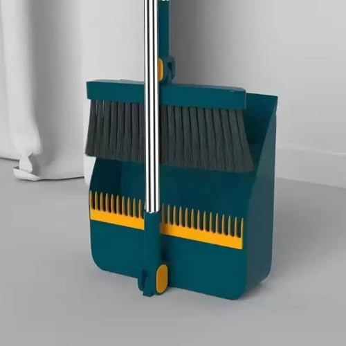 HHFLRAWA Juego de escoba y recogedor para el hogar, juego de recogedor y escoba con dientes de recogedor, juego de escoba y recogedor, juego combinado de escoba con recogedor, diseño plegable que