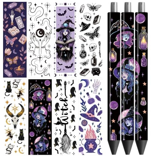 Peacoblue UV DTF Pen Wraps Transferaufkleber Hexen, 48 Stück wasserdichte HD-Druck UV DTF Pen Aufkleber für personalisierte DIY Bleistift Stift Handwerk Geschenke Schenken