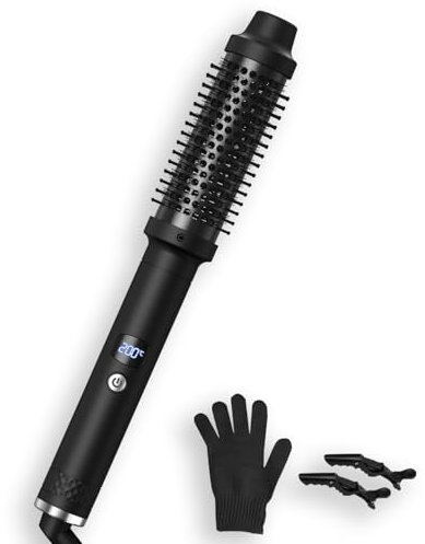 Thermal Brush 3 in 1, Lockenbürste Thermobürste 38mm, LCD Anzeige 120-200℃, Double PTC Wärmebürste, Verwendet als Kamm, Glätteisen, Lockenstab, Erhöhen Sie das Haarvolumen, Lose Locken (Schwarz)